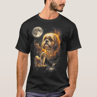 Shih Tzu Howling to The Moon Retro Vintage 90s T-Shirt