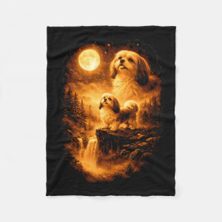 Shih Tzu Howling to The Moon Vintage 90s Funny Dog Fleecedecke