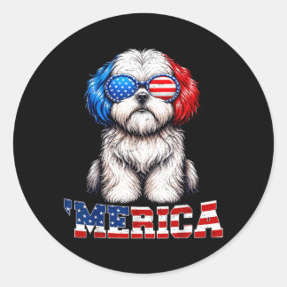 Shih Tzu Hund Amerika Patriotisch 4. Juli Usa Runder Aufkleber
