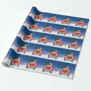 Shih Tzu Hund fährt Auto im Schnee Weihnachten Geschenkpapier