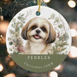 Shih Tzu Hund Gold Weiß Wasserfarbe Weihnachten Keramik Ornament