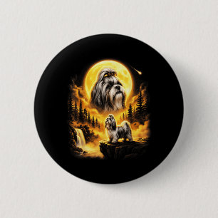 Shih Tzu Hund heult zum Mond Vintage 90er Retro Button