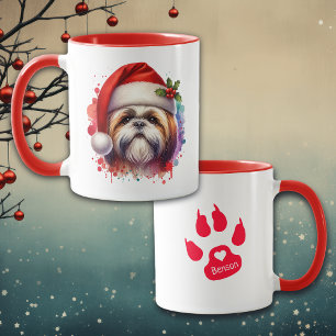 Shih Tzu Hund in Santa Hut Weihnachten Personalisi Tasse