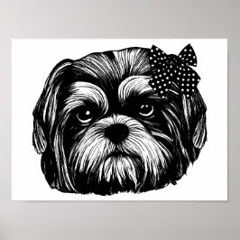 Shih Tzu Hund mit Polka dot bow Original Art Poster