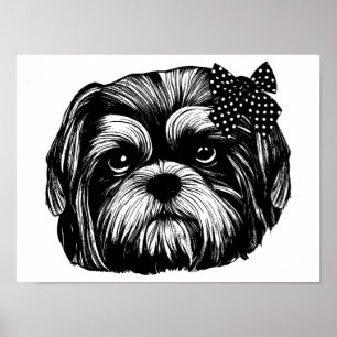 Shih Tzu Hund mit Polka dot bow Original Art Poster