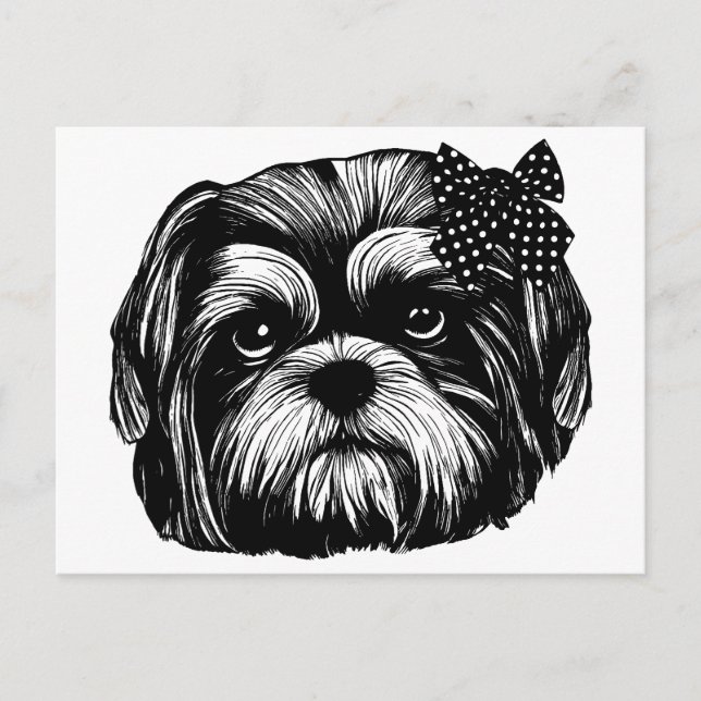 Shih Tzu Hund mit Polka dot bow Original Art Postkarte (Vorderseite)