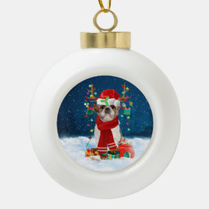 Shih Tzu Hund mit Weihnachtsgeschenken Keramik Kugel-Ornament