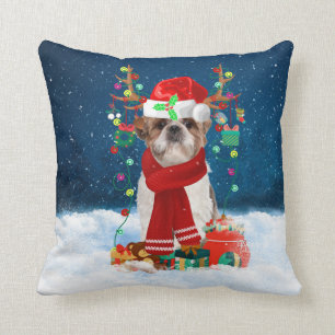 Shih Tzu Hund mit Weihnachtsgeschenken Kissen