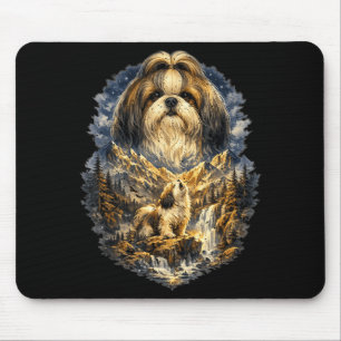 Shih Tzu Hund Natur Heulen zum Mond Vintage Mousepad