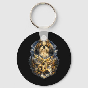 Shih Tzu Hund Natur Heulen zum Mond Vintage Schlüsselanhänger