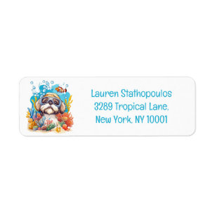 Shih Tzu Hund Schnorcheln am Korallenriff