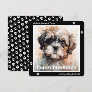 Shih Tzu Hund schwarzes Wasserfarben-Weihnachten Feiertagskarte