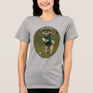 Shih Tzu Hund stehend und einen Golfschläger halte Tri-Blend Shirt
