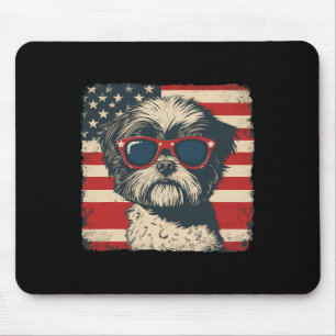 Shih Tzu Hund USA-Flagge Patriotisch 4. Juli Männe Mousepad
