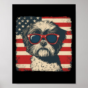Shih Tzu Hund USA-Flagge Patriotisch 4. Juli Männe Poster