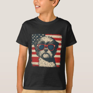 Shih Tzu Hund USA-Flagge Patriotisch 4. Juli Männe T-Shirt