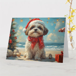 Shih Tzu Hund Weihnachten Vintage Strand Karte