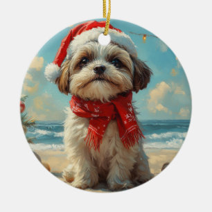 Shih Tzu Hund Weihnachten Vintage Strand Keramik Ornament