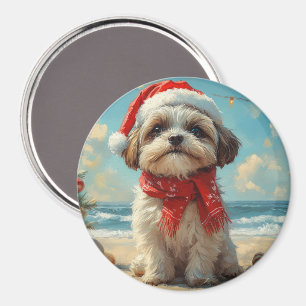 Shih Tzu Hund Weihnachten Vintage Strand Magnet