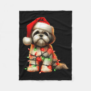 Shih Tzu Hund Weihnachtslichter Santa Hut Hunde Li Fleecedecke
