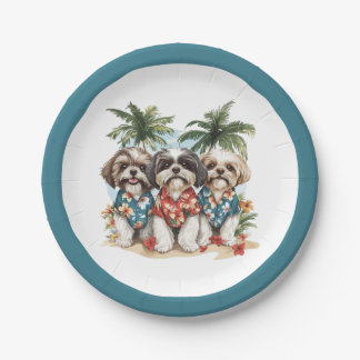 Shih Tzu Hunde mit hawaiianischen Hemden Pappteller