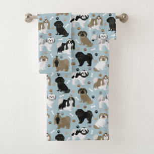 Shih Tzu Hunde Paws and Bones Badhandtuch Set
