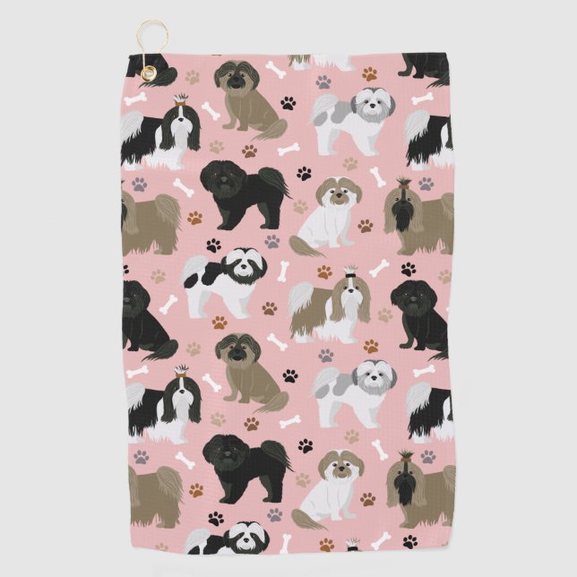 Shih Tzu Hunde Paws and Bones Golf Towel Golfhandtuch (Vorderseite)
