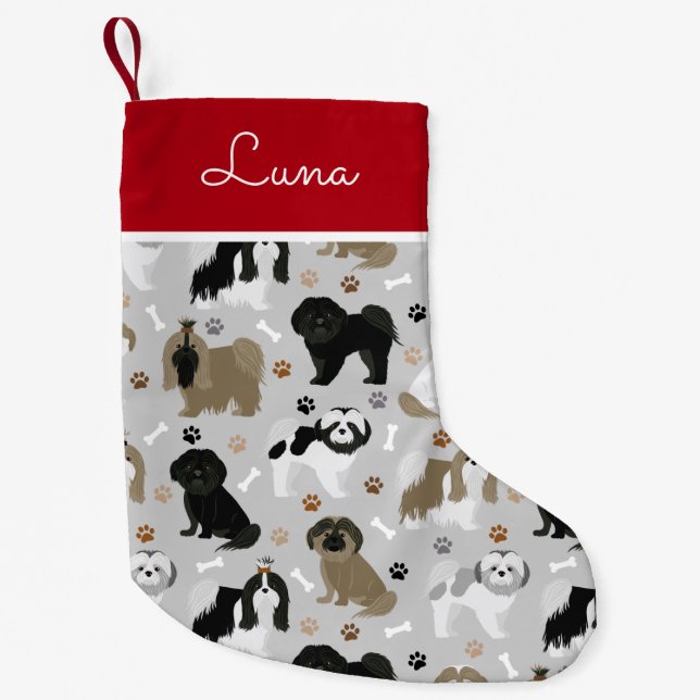Shih Tzu Hunde Paws and Bones Kleiner Weihnachtsstrumpf (Vorderseite)