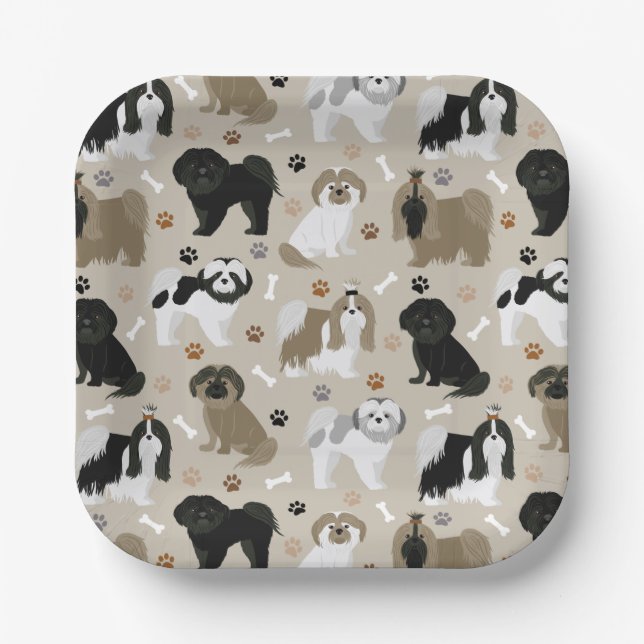 Shih Tzu Hunde Paws and Bones Paper Tellers Pappteller (Vorderseite)