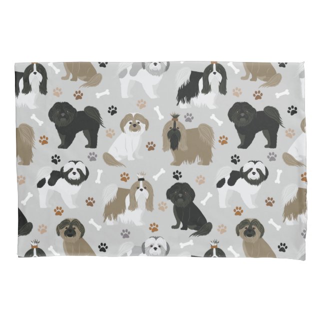 Shih Tzu Hunde Paws & Bones Pillow Case Kissenbezug (Vorderseite)