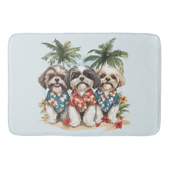Shih Tzu Hunde tragen hawaiianische Shirts Badematte (Vorderseite)