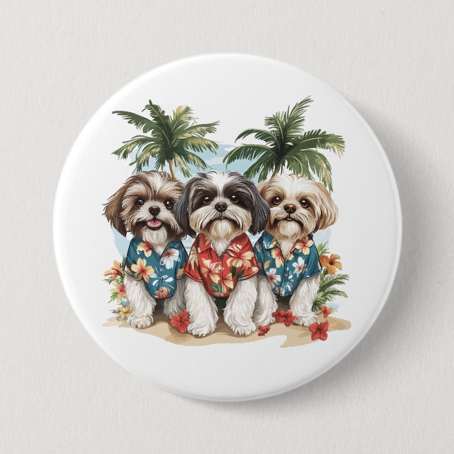 Shih Tzu Hunde tragen hawaiianische Shirts Button (Vorderseite)
