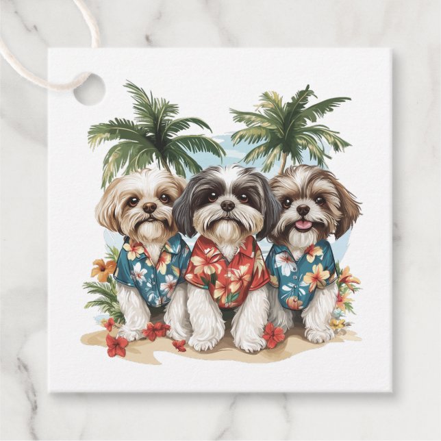 Shih Tzu Hunde tragen hawaiianische Shirts Geschenkanhänger (Vorderseite)