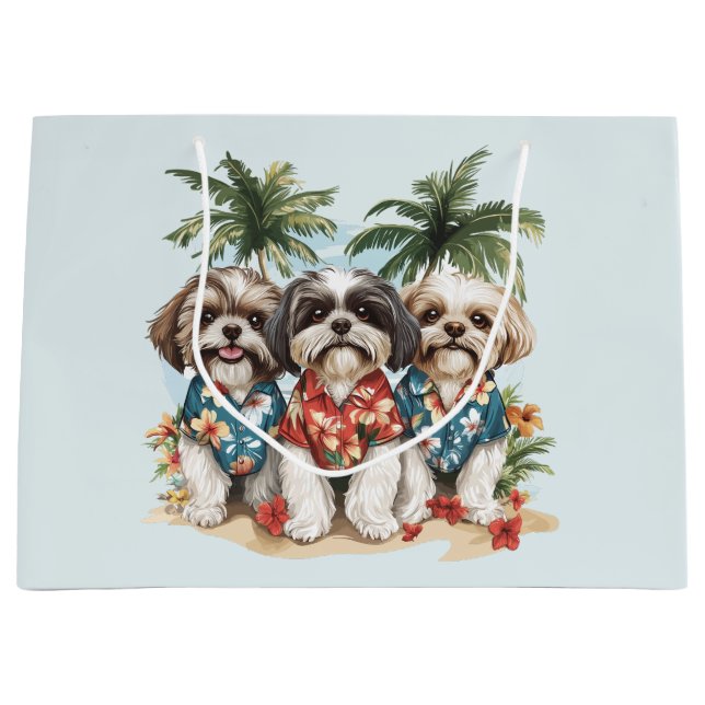 Shih Tzu Hunde tragen hawaiianische Shirts Große Geschenktüte (Vorderseite)