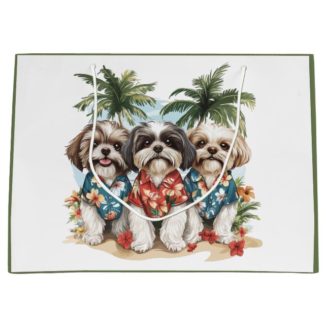 Shih Tzu Hunde tragen hawaiianische Shirts Große Geschenktüte (Vorderseite)