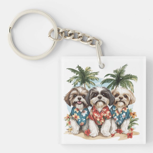Shih Tzu Hunde tragen hawaiianische Shirts Schlüsselanhänger (Vorderseite)