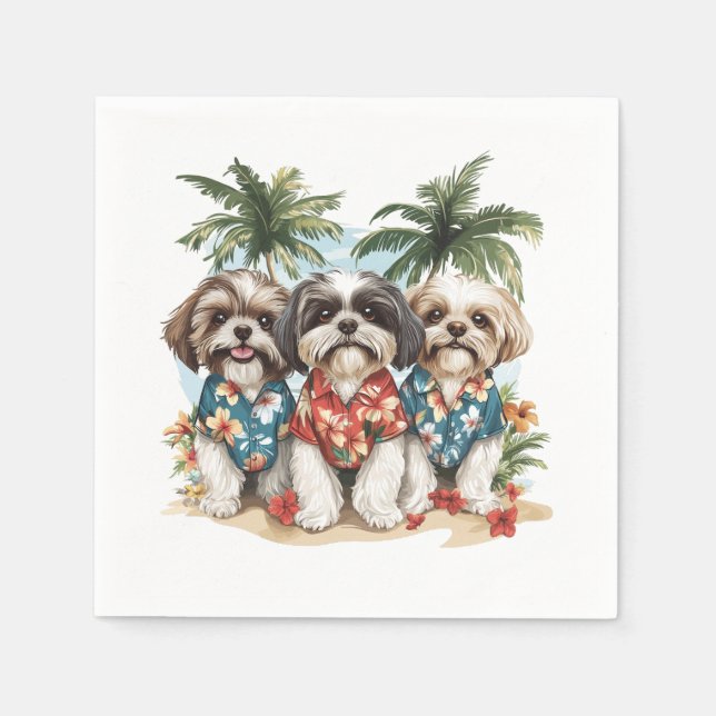 Shih Tzu Hunde tragen hawaiianische Shirts Serviette (Vorderseite)