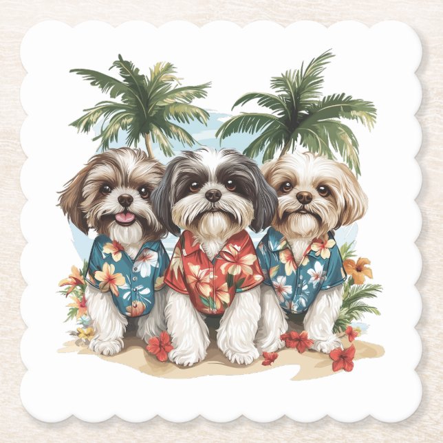 Shih Tzu Hunde tragen hawaiianische Shirts Untersetzer (Vorderseite)