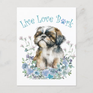 Shih Tzu Hundefrau Blumen Postkarte