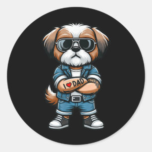 Shih Tzu I Liebe Vater Funny Dog Tattoo Runder Aufkleber