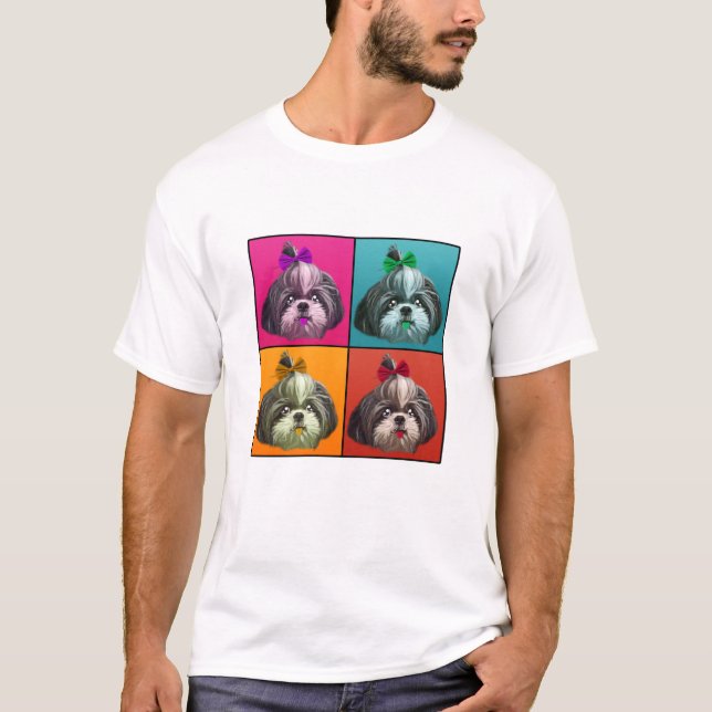 Shih Tzu Illustration Pop Art Style für Hundeliebh T-Shirt (Vorderseite)