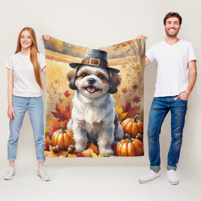 Shih Tzu im Herbst hinterlässt Erntedank Art Fleecedecke (Beispiel)