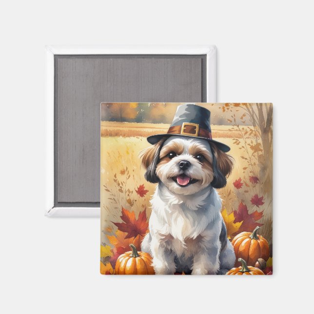 Shih Tzu im Herbst hinterlässt Erntedank Art Magnet (Vorderseite/Rückseite)