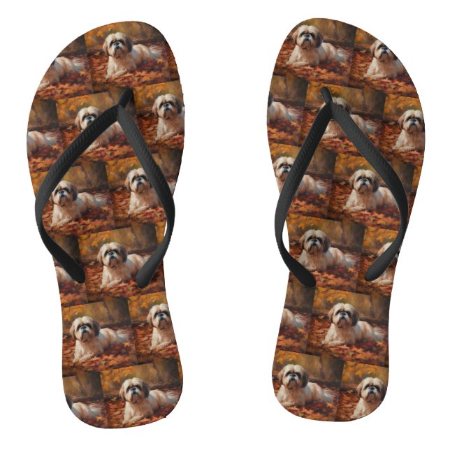 Shih Tzu im Herbst Leaves Fall Inspiriert Flip Flops (Fußbett)