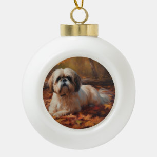 Shih Tzu im Herbst Leaves Fall Inspiriert Keramik Kugel-Ornament