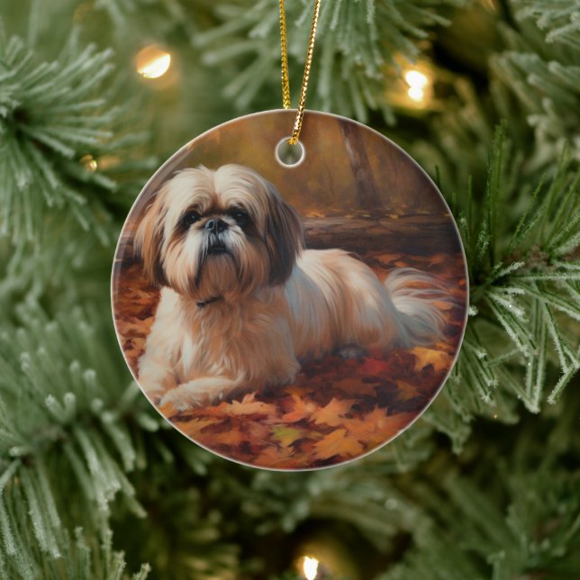 Shih Tzu im Herbst Leaves Fall Inspiriert Keramik Ornament (Baum)