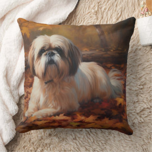 Shih Tzu im Herbst Leaves Fall Inspiriert Kissen
