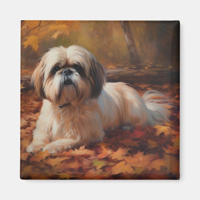 Shih Tzu im Herbst Leaves Fall Inspiriert Magnet (Vorne)