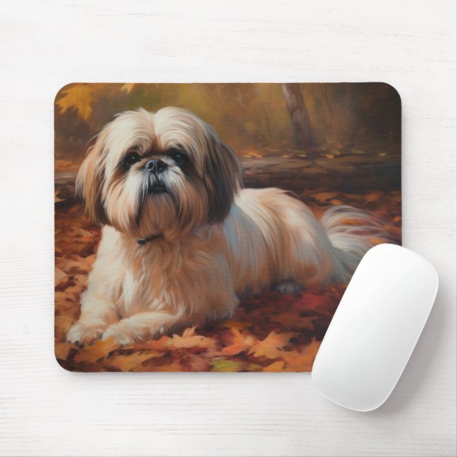 Shih Tzu im Herbst Leaves Fall Inspiriert Mousepad (Mit Mouse)