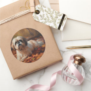 Shih Tzu im Herbst Leaves Fall Inspiriert Runder Aufkleber